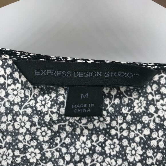 Express Design Studio Womens Medium Black White Ditzy Floral Silk V Neck Tie - Picture 3 of 13